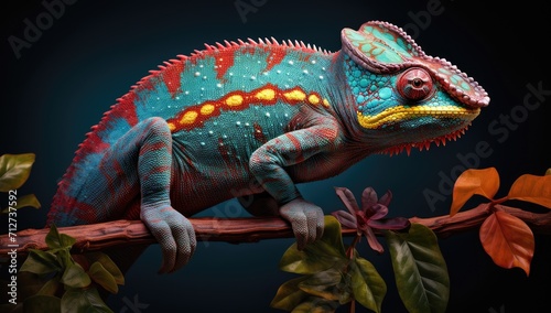 colorful chameleon is sitting on a branch