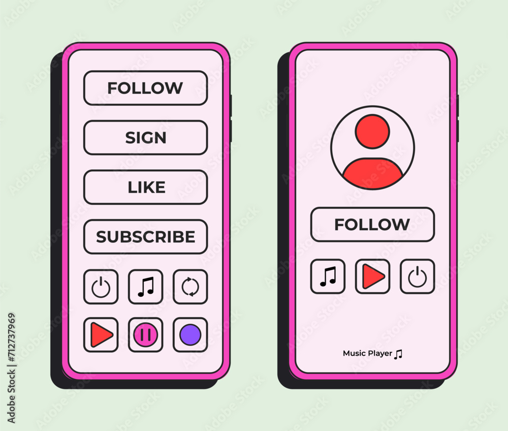 App interface template. Multimedia web design pages ui display layouts. Audio playing software interface. Old nostalgia program with tune track. Vector illustration App interface template. Multimedia web design pages ui display layouts. Audio playing software interface. Old nostalgia program with tune track. Vector illustration