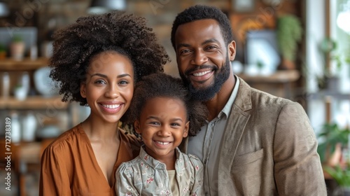 Portrait of happy african american family looking at camera indoor. photo