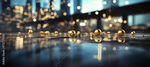Blurred bokeh effect abstract financial data visualization and banking icons background