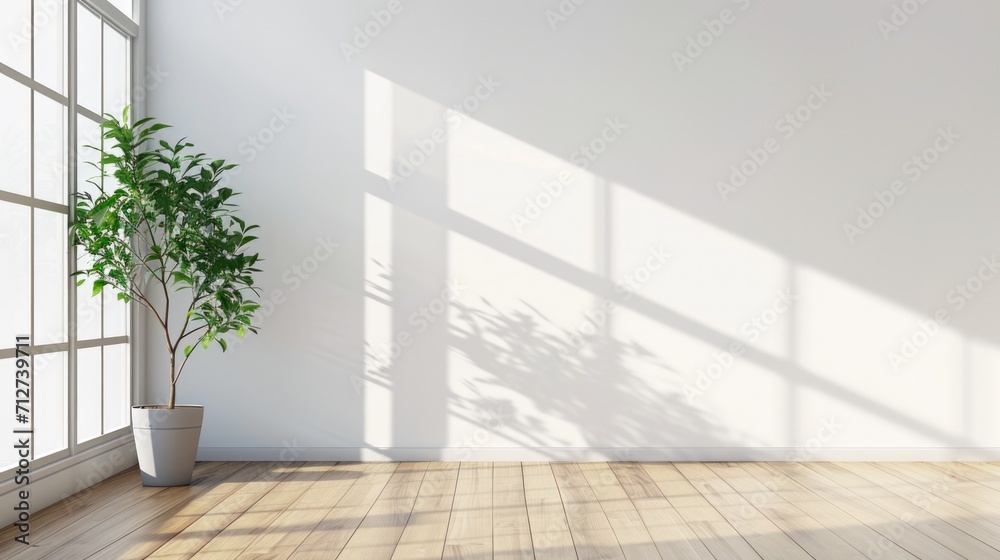 Obraz premium empty white room with a wooden floor and a potted plant generative ai