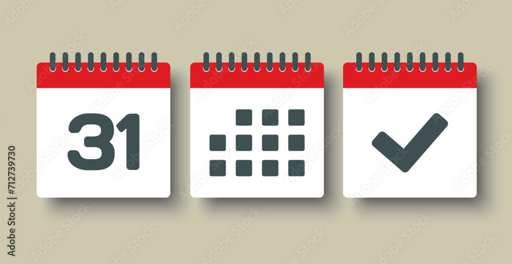 Vector icon page calendar - 31 day, agenda, done Vector icon page calendar - 31 day, agenda, done