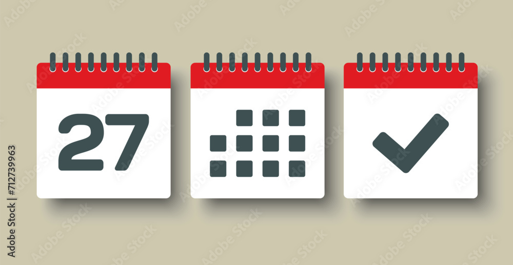 Vector icon page calendar - 27 day, agenda, done Vector icon page calendar - 27 day, agenda, done