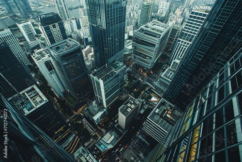 aerial view of a major financial district, showcasing the concentration of economic power.