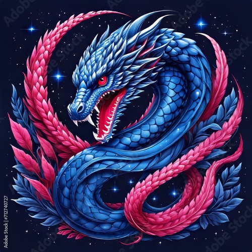 mystical blue dragon snake and sky