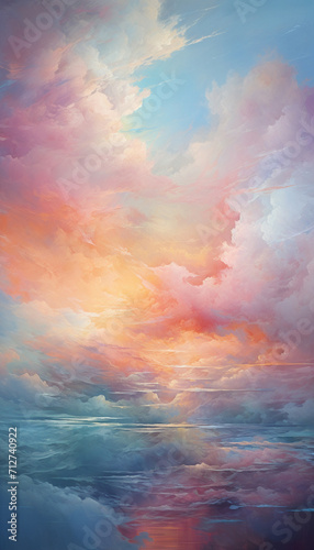 Spectral Clouds. Escape to Reality series. Arrangement of surreal sunset sunrise colors and textures on the subject of landscape painting   Generate AI