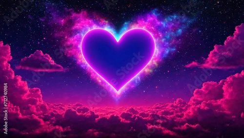 valentine card, background, , hearts, neon, clouds