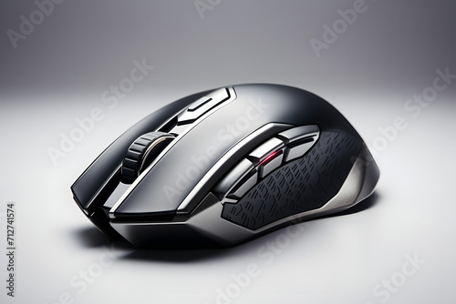 Concept of a gaming computer mouse on a gray background