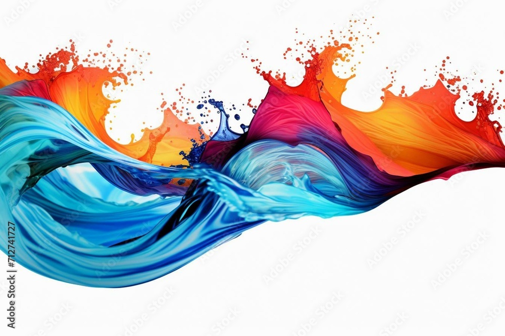 Vibrant colorful wave of paint splashes against a transparent background. Generative AI