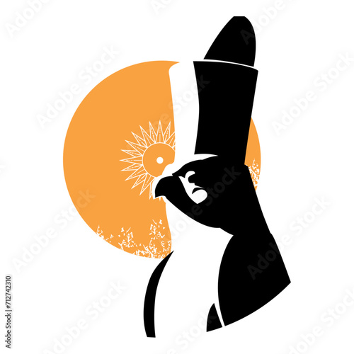 T-shirt design of an Egyptian falcon on a solar disk on a white background.