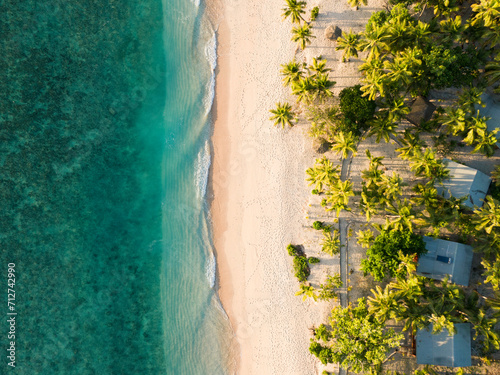 Island beach and ocean with palm tress in Fiji
