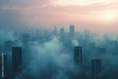 City skyline and the air pollution, global warming concept.