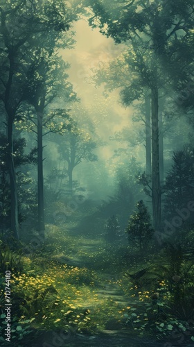 Serene Forest Path Painting Leading Through