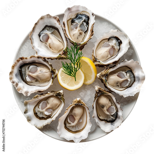 oysters on a plate isolated on transparent background