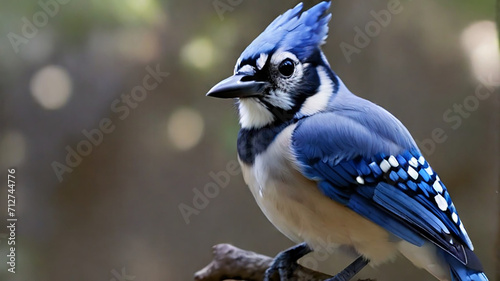 A beautiful blue jay bird standing on the tree.