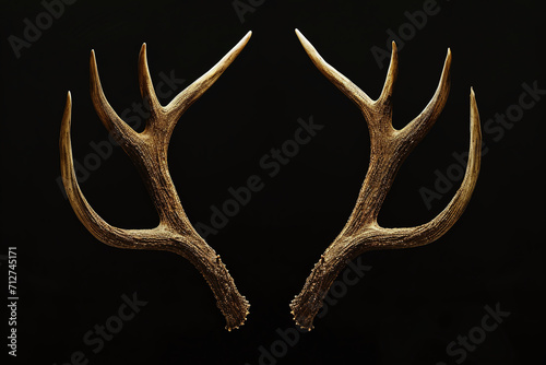 Deer antlers on a black background, hunting trophy photo
