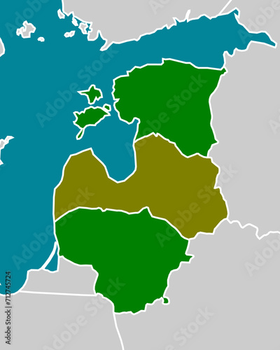 Map of the Baltic States In Three Shades of Green