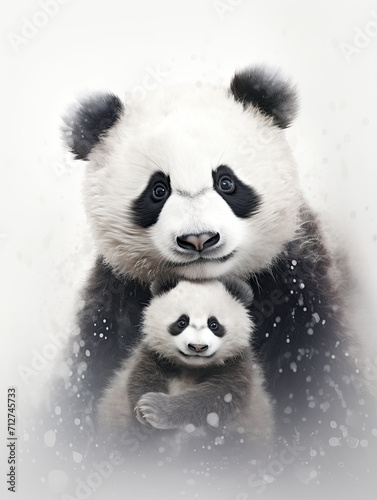 cute nursery room pandas   mother and baby pandas portraits   love bonding
