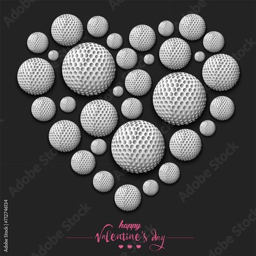 Happy Valentines Day. Heart made of golf balls