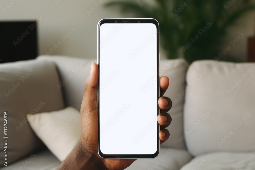 African american man hand with smart phone mockup, empty screen for app. Mobile applications technology concept African american man hand with smart phone mockup, empty screen for app. Mobile applications technology concept