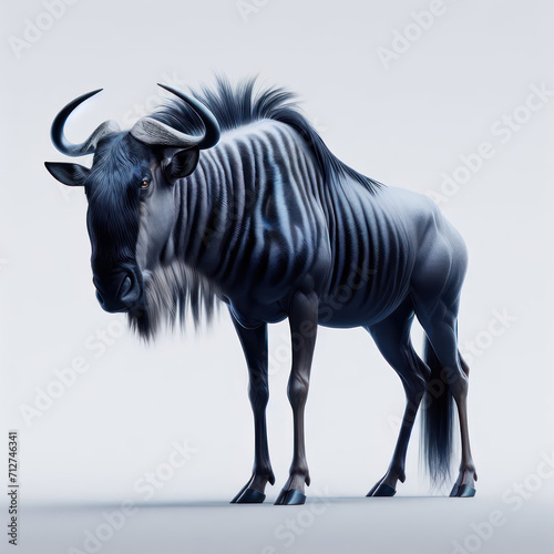 Blue wildebeest  Connochaetes taurinus     u com  n    u azul    u de cola negra    u listado o gorg  n   isolated White background.