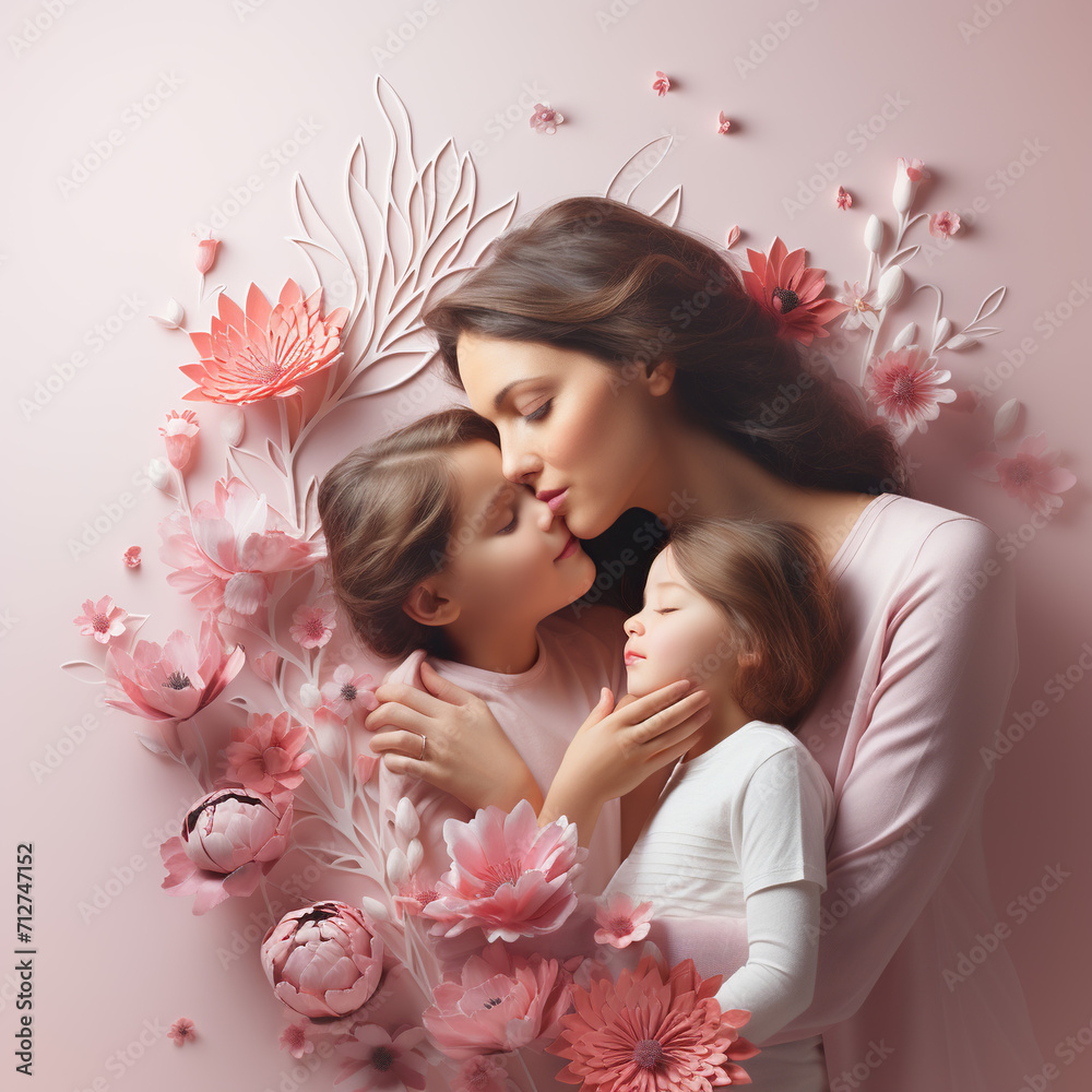 mothers day , love of child and mother logo style, beautiful background