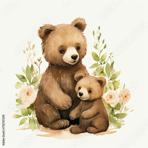 cute animal mothers with teir babies, love bond, nursery room decor portraits, mothers day cards greetings,  photo