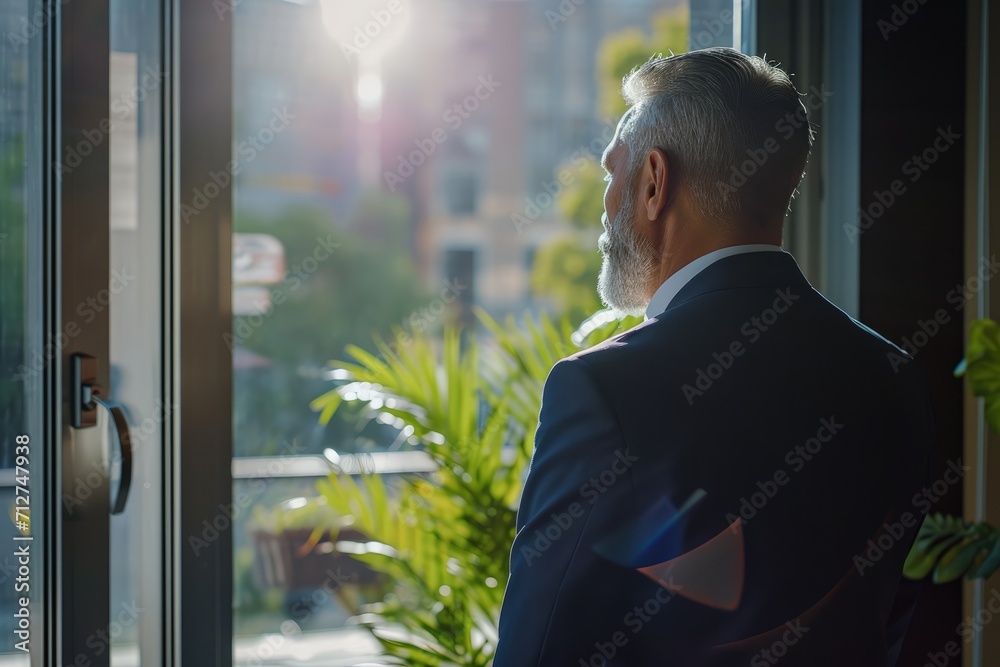 Man in Suit Gazing Out Window Man in Suit Gazing Out Window