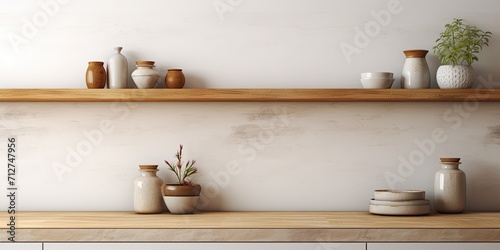 Template for showcasing products with a blurred background in a kitchen interior.