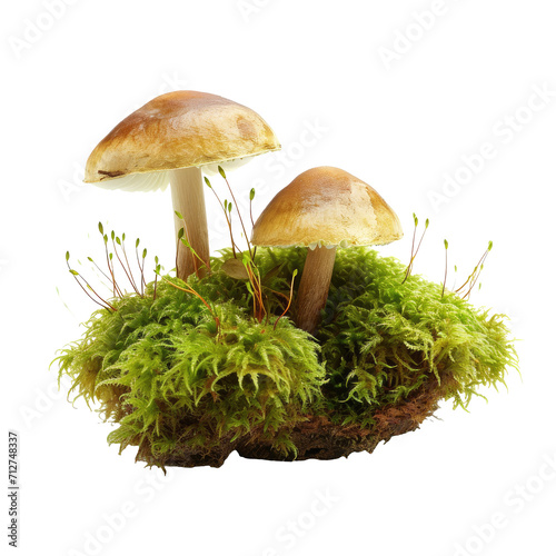  Wild Mushrooms with Moss PNG Transparent Background