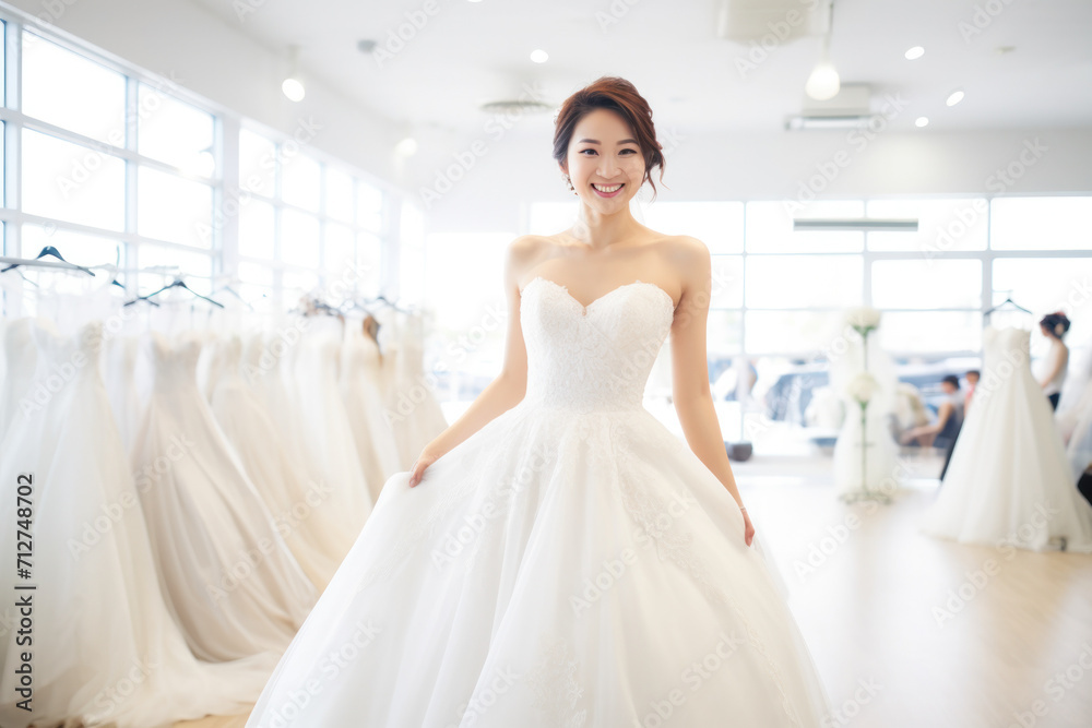 Seductive Chinese bride in a glamorous white wedding dress, radiating sensuality and happiness. Seductive Chinese bride in a glamorous white wedding dress, radiating sensuality and happiness.