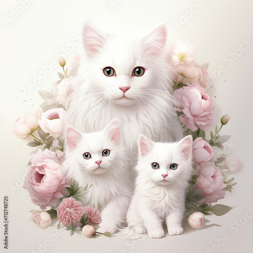 cute animal mothers with teir babies, love bond, nursery room decor portraits, mothers day cards greetings,  photo