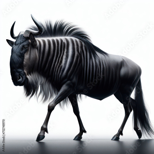 black wildebeest    u  isolated White background.