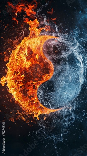Yin Yang Symbol With Fire and Water