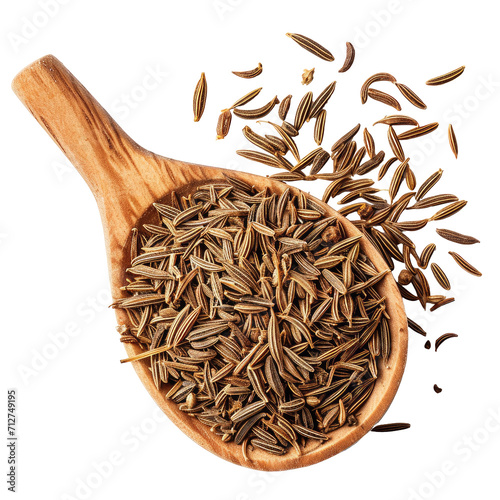 Wooden Spoon Full of Cumin Seeds PNG Transparent Background photo
