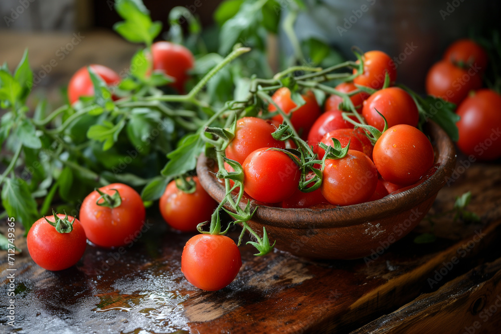 Fresh tomatoes on the wooden table Fresh tomatoes on the wooden table