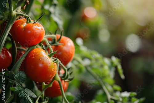 Fresh tomatoes picked from the bush, green home garden