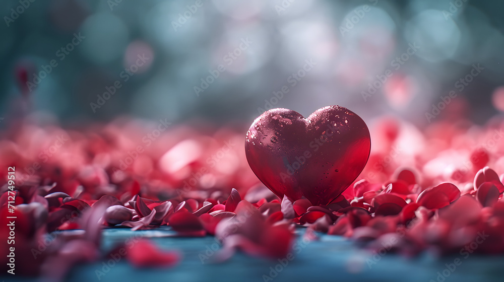 A symbol of love, a heart-shaped berry lies on the floor amidst scattered petals, evoking feelings of romance and the celebration of valentine's day A symbol of love, a heart-shaped berry lies on the floor amidst scattered petals, evoking feelings of romance and the celebration of valentine's day