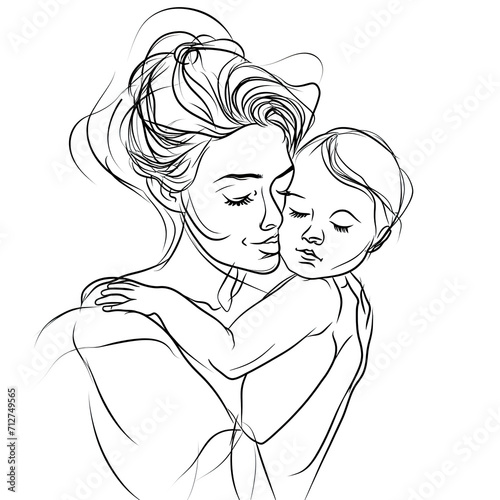 line art of mother and child love bond, mothers day
