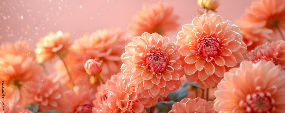 A Spring Symphony of Gorgeous Dahlias in Peach Fuzz Tones, Set Against a Bokeh-Blurry Background with Copy Space for Valentine's Day or Mother's Day A Spring Symphony of Gorgeous Dahlias in Peach Fuzz Tones, Set Against a Bokeh-Blurry Background with Copy Space for Valentine's Day or Mother's Day