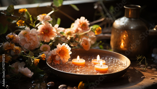 Flame burns  candle flickers  nature beauty brings relaxation generated by AI