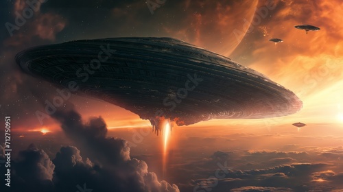 A giant alien craft invading Earth, UFO, alien aircraft