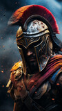 Spartan helmet gladiator helmet rainbow background , Generate AI