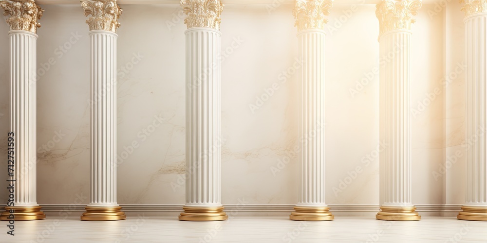 Fototapeta premium Illustration of Luxurious Classic and Modern Columns with Golden and White Marble Background.