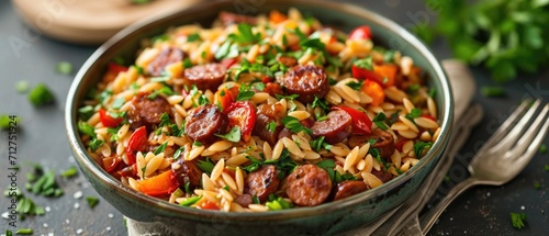 Roasted pepper and chorizo orzo salad recipe