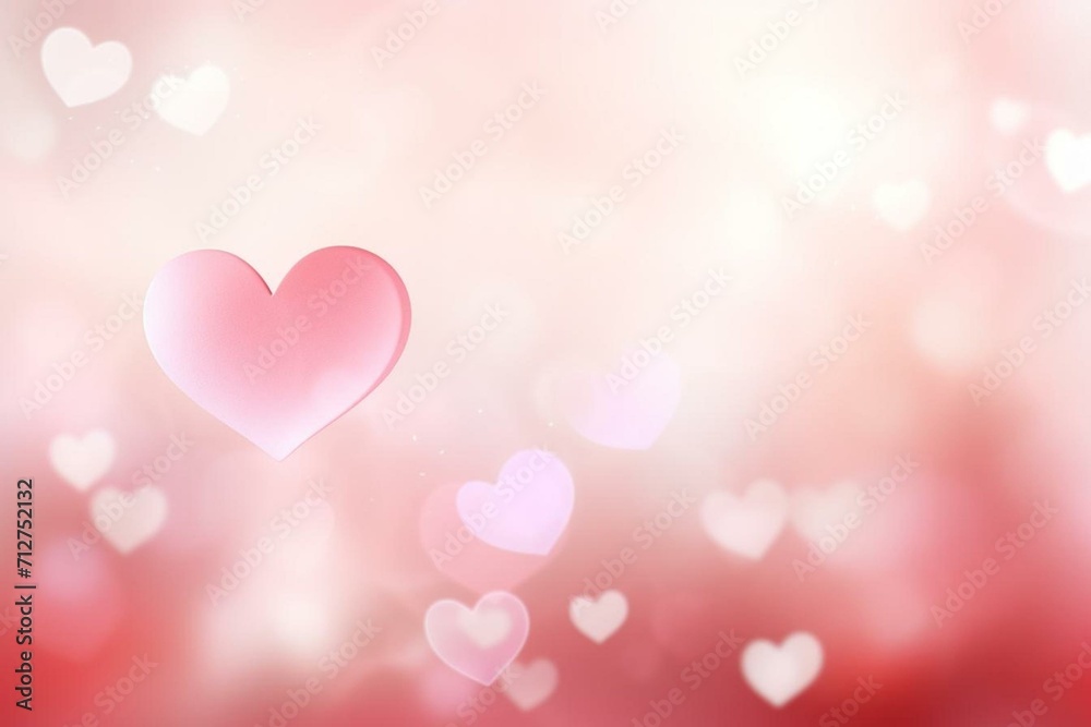 Soft pink blurred background with heart symbol in red and white. Generative AI
