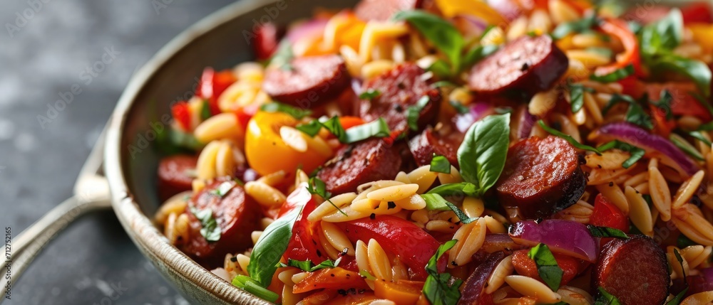 Roasted pepper and chorizo orzo salad recipe Roasted pepper and chorizo orzo salad recipe