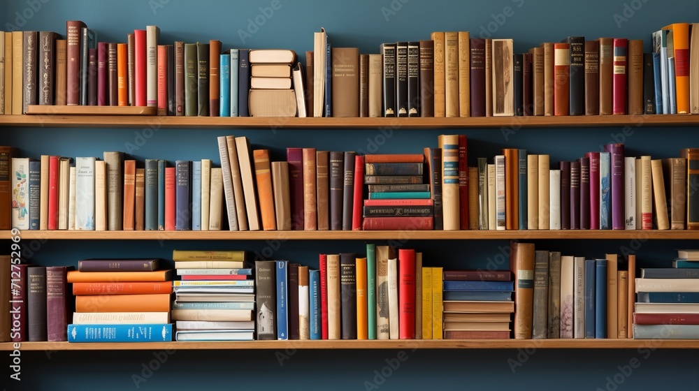 The vibrant collection of intellectual knowledge displayed in full frame bookshelves The vibrant collection of intellectual knowledge displayed in full frame bookshelves