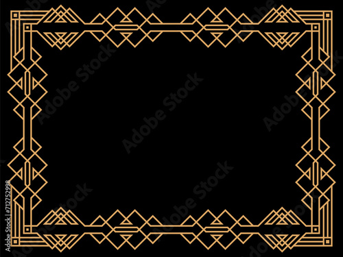 Art deco frame. Vintage linear border. Design a template for invitations, leaflets and greeting cards. Geometric golden frame. The style of the 1920s - 1930s. Vector illustration