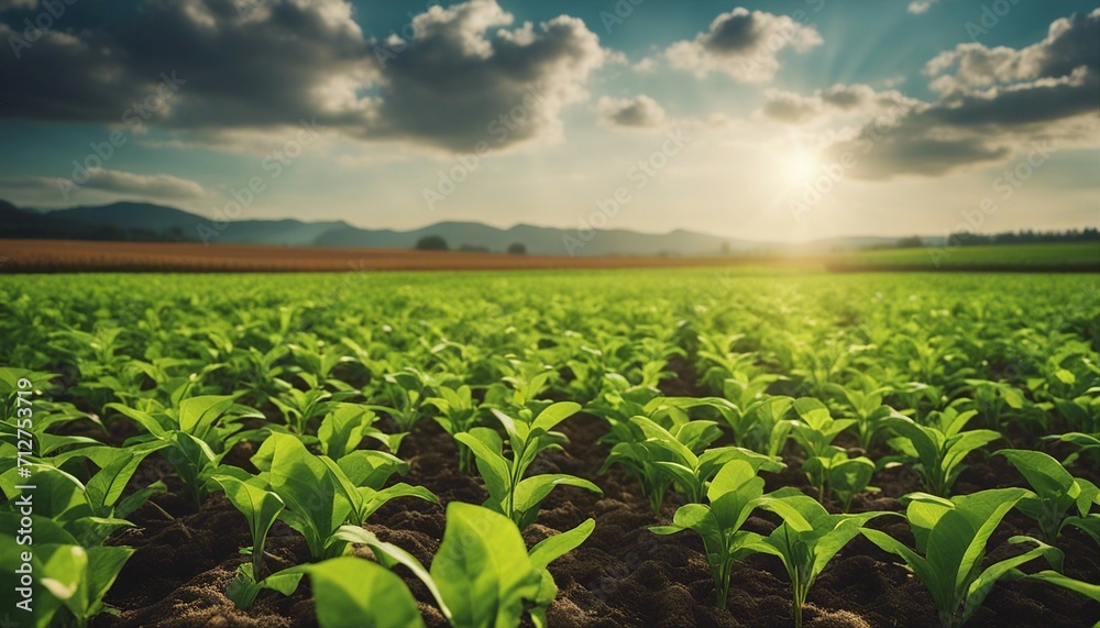 Sustainable Growth: Young Crop Field Basking in the Sunset